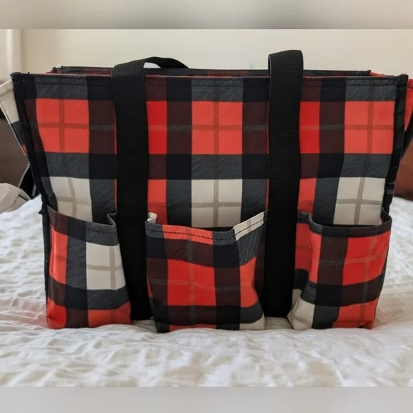 NWOT Thirty-One Plaid Baby Bag - Red and Black Tote - Picture 1 of 5